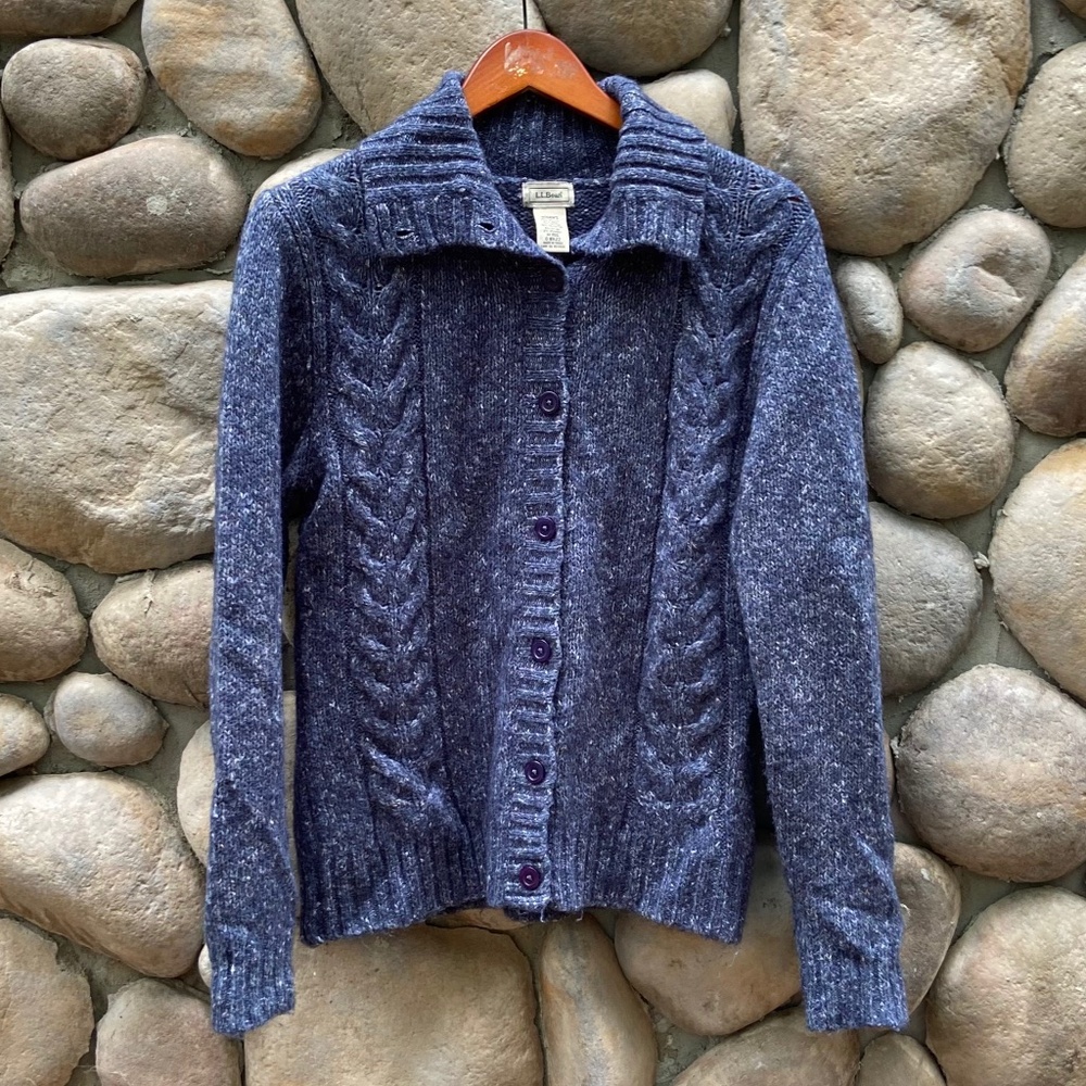 LL BEAN Blue Sweater Button Up Cardigan
